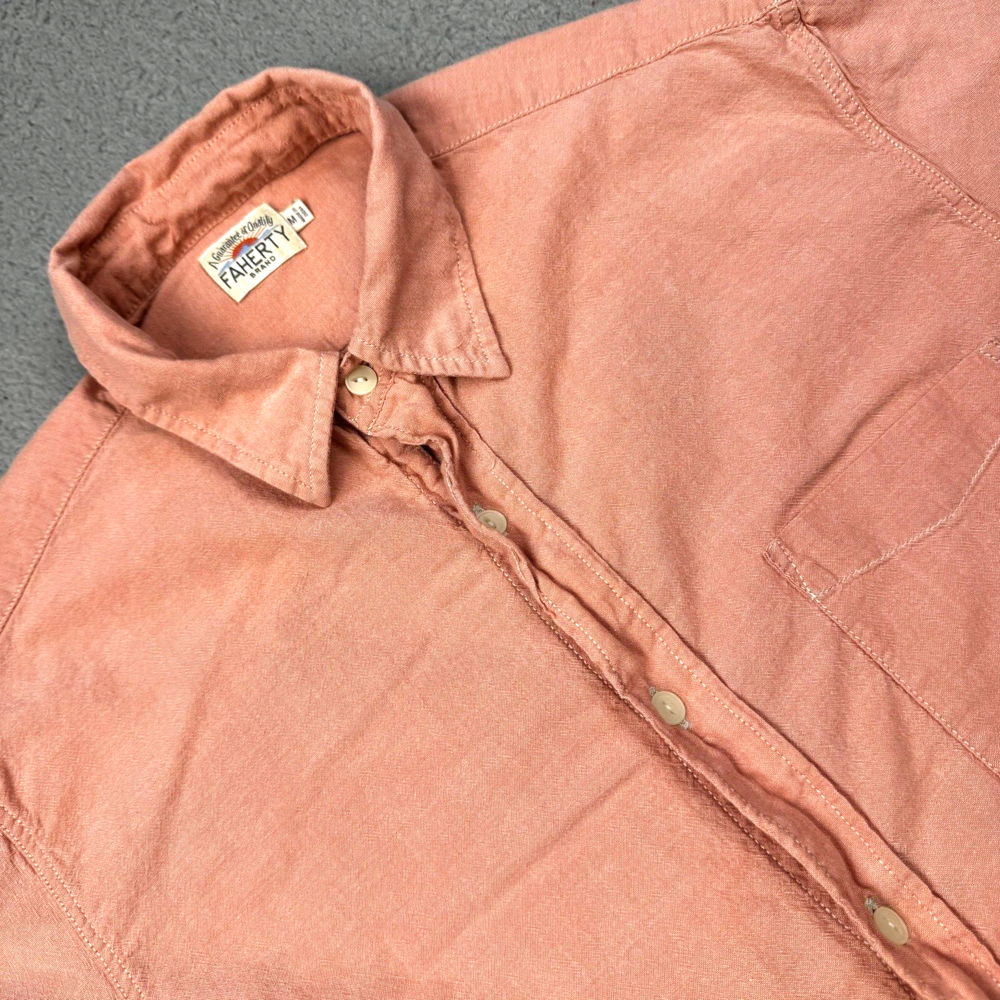 FAHERTY Shirt Mens Medium Peach Orange Button Up Preppy Cotton Casual